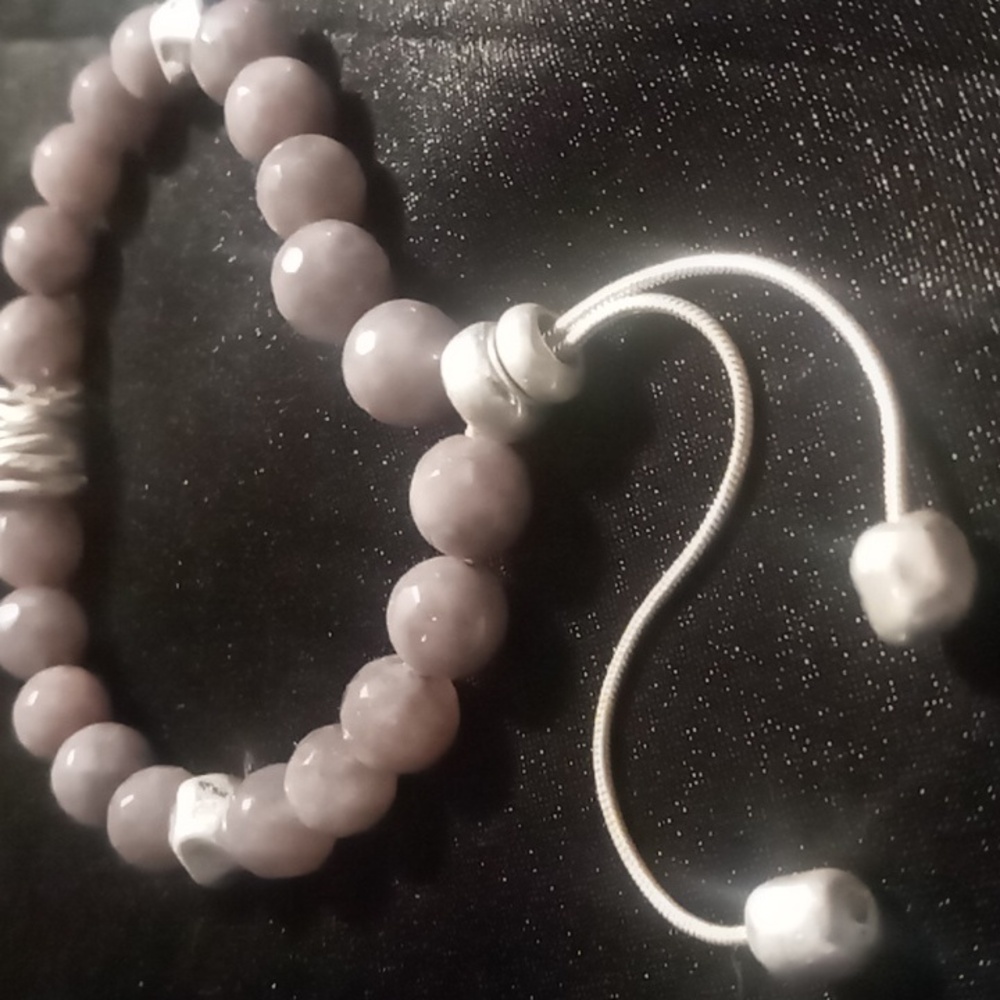Kunzite slide bracelet natural stone on silver Snake chain.